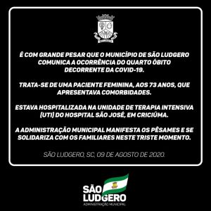 São Ludgero registra mais uma morte por Covid-19
