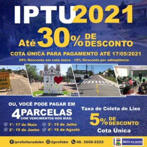 Braço do Norte: IPTU tem desconto de até 30% em cota única Braço do Norte: IPTU tem desconto de até 30% em cota única
