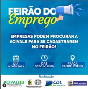 Braço do Norte: Feirão do Emprego acontece dia 11 de junho na praça