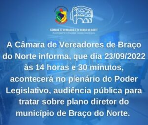 Legislativo de Braço do Norte realiza audiência pública sobre alteração do Plano Diretor Participativo