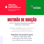 Saúde de Urussanga, oferecerá transporte gratuito para doadores de sangue em novo mutirão