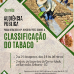 Audiência pública sobre classificação do tabaco será realizada amanhã em Orleans