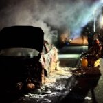 Corpo de Bombeiros atende incêndio em veículo na SC-446, em Treviso