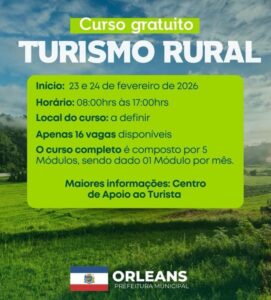 Orleans abre inscrições para curso gratuito de Turismo Rural